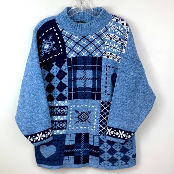 Dana Scott Sweaters - Vintage Dana Scott Blue Patchwork Cottagecore Sweater